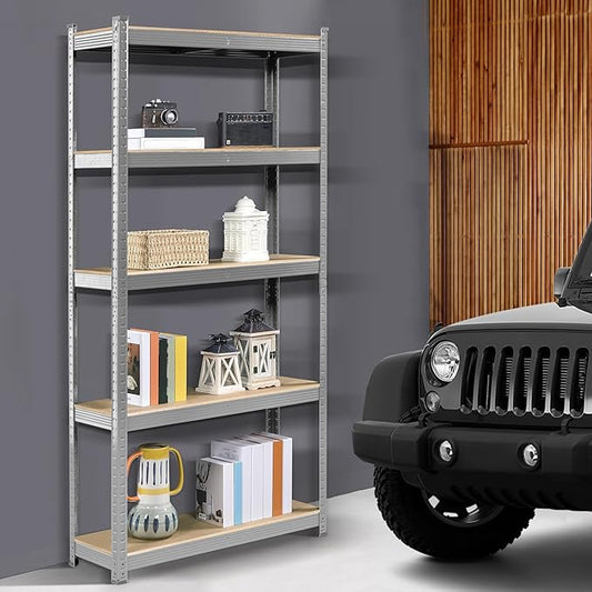 Topeakmart 5-Tier Utility Shelves, Metal Storage Shelves Garage Shelving Unit Adjustable Garage Storage Shelves Storage Racks Heavy Duty Shed Shelving- Silver, 35.5 x 12 x 71 Inch