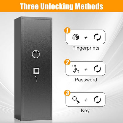 Biometric Gun Safe for Rifles and Pistols, 52" Large Rifle Safe with Fingerprint & Keypad, Metal Gun Cabinet for 5 Long Guns, Standing Rifle Locker with Removable Shelves & Gun Safe Organizer