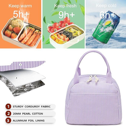 Bluboon Lunch Bag for Women Men Cute Corduroy Lunch Tote Bags Reusable Insulated Lunch Box Large Capacity Reusable Insulated Cooler for Work Picnic or Travel