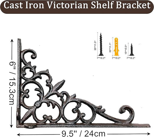 Z Metnal Decorative Shelf Brackets, 6 x 9 inch , Cast Wrought Iron Metal Mailbox Bracket, Wall Decor, Modern Shelving Bracket for DIY Floating Shelves, 4 Pack