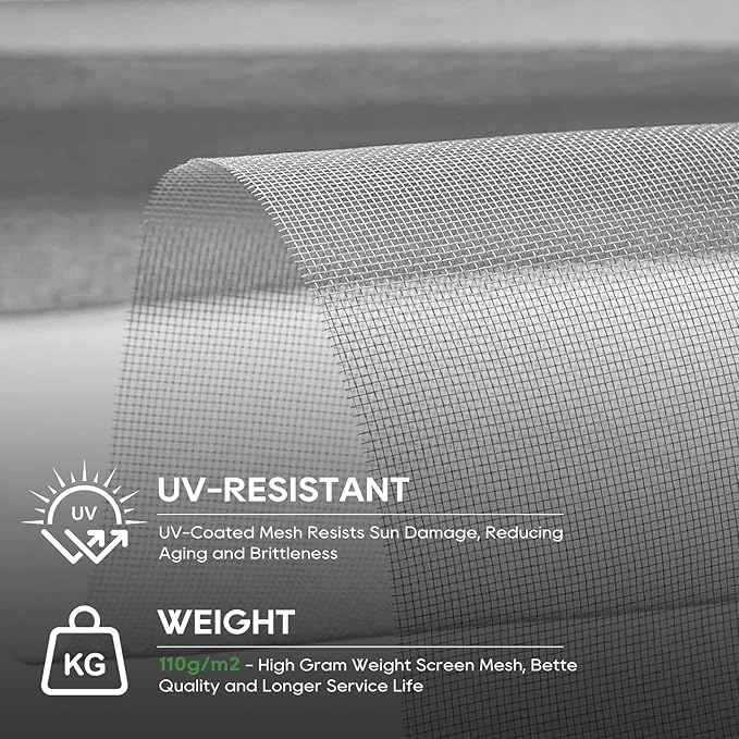 King&Charles Window Screen Door Mesh, Window Screen Replacement/Repair Kit, 48”x118” Fiberglass Gray Mesh, Durable&Visibility & Cuttable & Washble, Easy to Replace/Install/DIY.