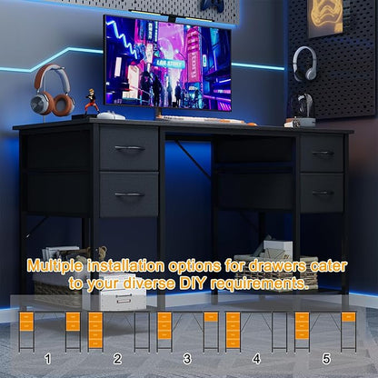 Grandder Computer Desk with 4 Drawers, 47 Inch Office Desk with Storage, Gaming Desk with CPU Shelves, Writing Desk Work Desk for Home Office, Study, Bedroom, Work from Home, Black