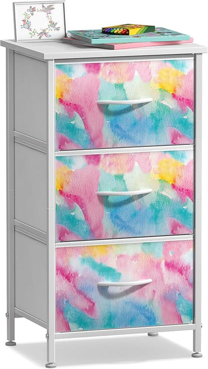 Sorbus Nightstand with 3 Drawers - Bedside Furniture & Accent End Table Chest for Home, Bedroom Accessories, Office, College Dorm, Steel Frame, Wood Top, Pastel Fabric Bins