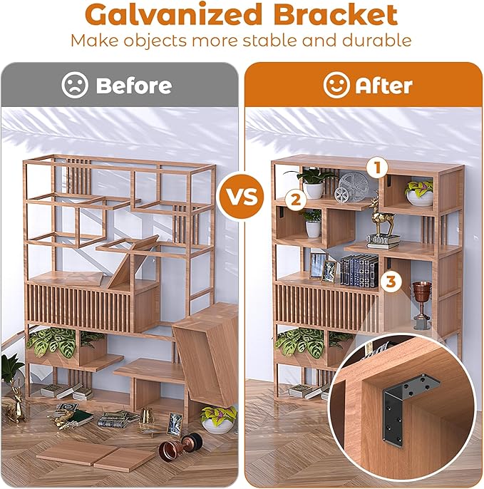 16 Pcs 3"x3" L Brackets Heavy Duty, Galvanized Corner Brace for Wood, Angle Iron with Recessed Holes, 90 Degree Angle Bracket for Floating Shelves, Wood Beams, Furniture, Bed