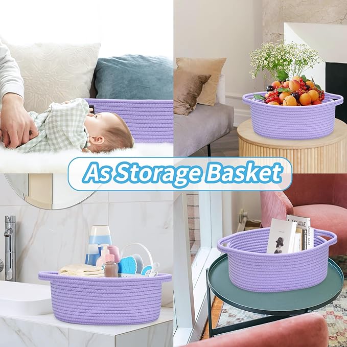 ABenkle Small Basket with Gift Bags and Ribbons, Empty Gift Baskets for Mother's Day, Decorative Boho Rope Woven Nursery Storage Organizer Toy Baskets with Handle for Baby Showers, 12"X 8" X 5"