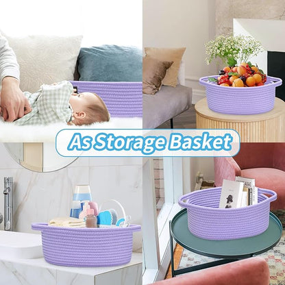 ABenkle Small Basket with Gift Bags and Ribbons, Empty Gift Baskets for Mother's Day, Decorative Boho Rope Woven Nursery Storage Organizer Toy Baskets with Handle for Baby Showers, 12"X 8" X 5"