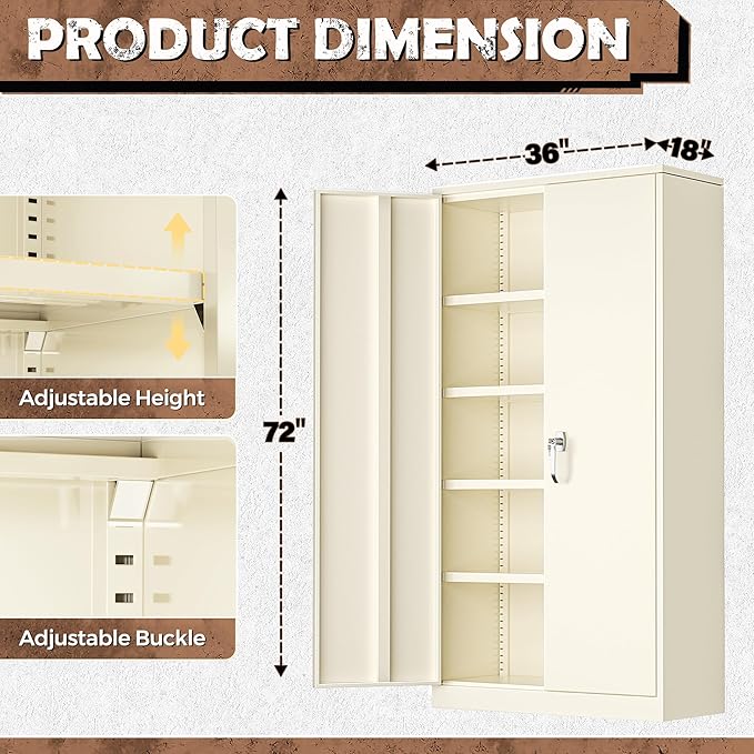 INTERGREAT Metal Storage Cabinet, 72” H Storage Cabinet with 2 Doors and 4 Adjustable Shelves for Office, Home, Garage, Pantry (Assembly Required, Grey)