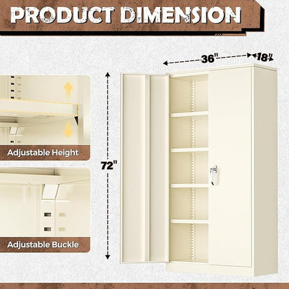 INTERGREAT Metal Storage Cabinet, 72” H Storage Cabinet with 2 Doors and 4 Adjustable Shelves for Office, Home, Garage, Pantry (Assembly Required, Grey)