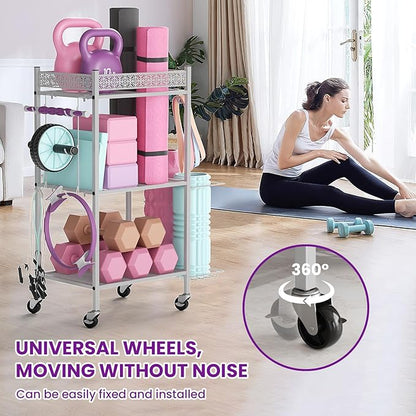 Yoga Mat Storage Rack, Home Gym Storage Rack, VOPEAK Workout Storage for Yoga Mat, Foam Roller, Gym Organizer Gym Equipment Storage for Home Exercise and Fitness Gear