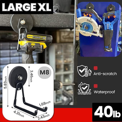 ULIBERMAGNET Heavy Duty Magnetic Garage Hooks Kit,12 Pack Strong Large Magnet Hook for Power Drill,Garden Tools,Hose,Pegboard,Garage, Workshop,Magnetic Storage Hooks for Indoor Outdoor Hanging(Black)