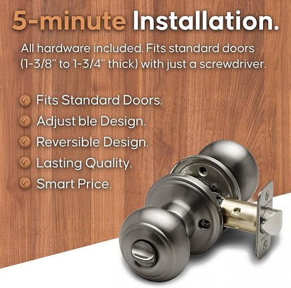 Copper Creek Colonial Privacy Interior Door Knob – ANSI Grade-3 Certified, Modern Heavy Duty Handle, Easy Install and Reversible for Bedroom, Bathroom and Closets – Antique Nickel (1 Pack)