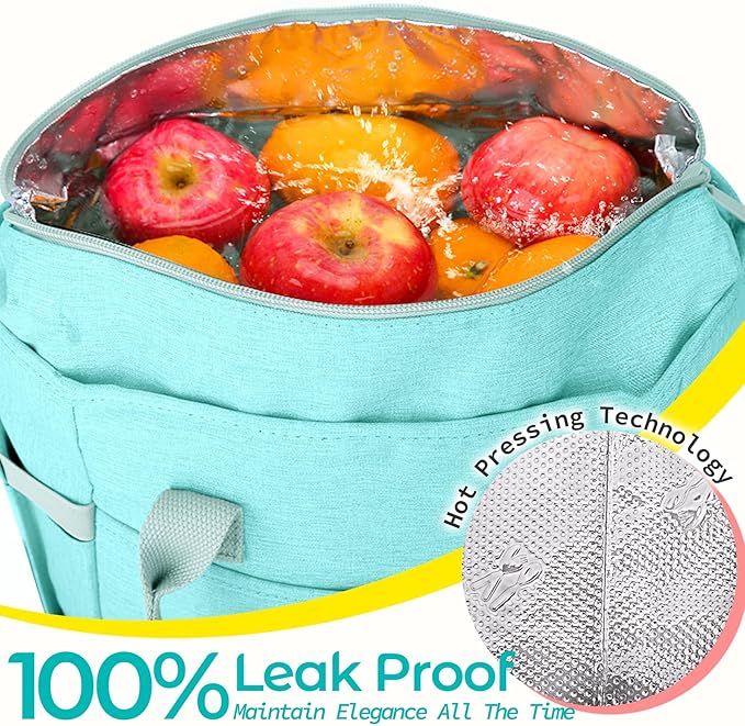KIPBELIF Cute&Classy Roomy Insulated Lunch Bags for Women - Stylish & Functional Large Tote Adult Lunch Box for Working & Picnic(Extra Large,Aqua Green)