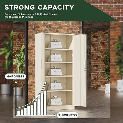Greenvelly Metal Storage Cabinet, 72" Locking Metal Garage Storage Cabinet with Doors and 4 Adjustable Shelves, Lockable Steel Cabinet for Home Office, Garage, Shop, School (Grey 32" W x 16" D)