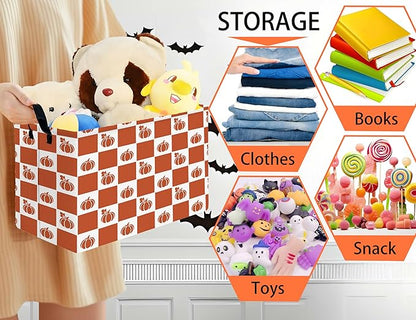 Large Halloween Themed Candy Gift Boo Basket for Kids Baby Personalized Adults Storage Bin Fall Decor(Grid Pumpkin)