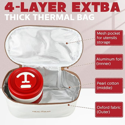 Dandat 4 Pcs Insulated Bento Box Portable Stainless Steel Food Container Round Stackable Leakproof Thermal Food Container for Adult Men Women with Insulated Bag, 74 oz(Red)