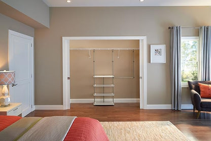 ClosetMaid® Maximizer™ Closet Accessory, Add Adjustable Storage Space, 4 Shelves, Double Hang Rod, Tool Free, Add On Unit, White