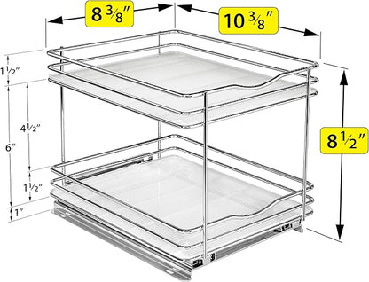 LYNK PROFESSIONAL® Pull Out Spice Rack Organizer for Inside Kitchen Cabinets - 8-3/8 inch Wide - Slide Out Drawer – Chrome Sliding Spice Organization for cabinet - Spice Racks - 2 Tier