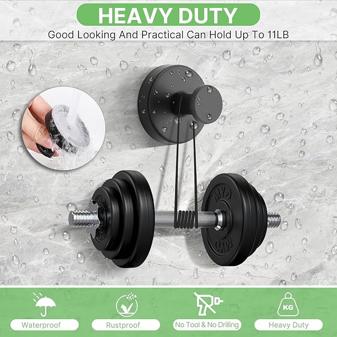 Black Waterproof Suction Cup Hooks, 2-Pack Heavy Duty Stainless Steel No Drill Shower Hooks for Hanging Towels, Robes, Loofahs, Holder Holds Strong on Tile, Glass, Mirror, Wall, Bathroom Door