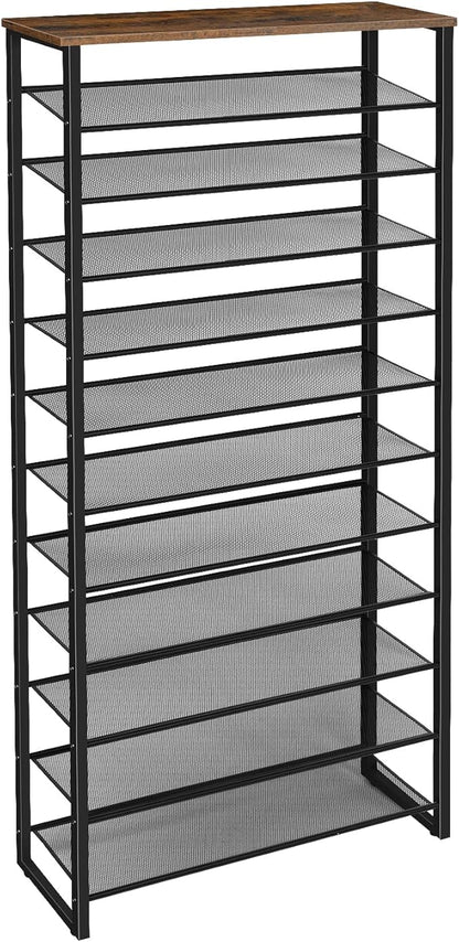HOOBRO 12-Tier Shoe Rack for Entryway, 29.5" L Shoe Storage Organizer, Large Capacity Shoe Shelf for Closet, Front Door Entrance, Hallway, Holds 36-48 Pairs of Shoes, Rustic Brown and Black BF127XJ01