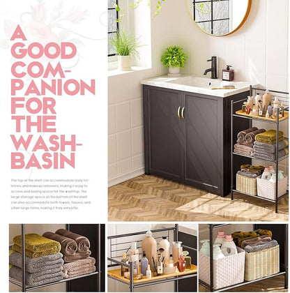 LEEDA 3-Tier Freestanding Multipurpose Storage Shelves Heavy Duty Metal Shelving Unit, Display Plants Flowers Bath Essentials, for Kitchen Bathroom Office, Black