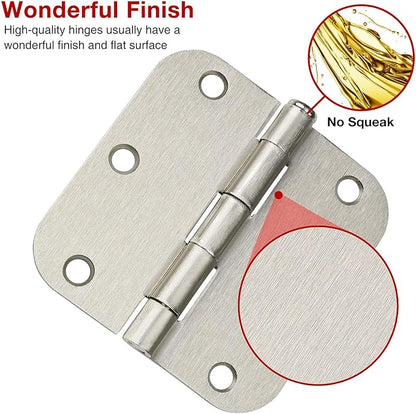 1 Pack Rounded Brushed Nickel Door Hinges 3.5 Inch 5/8" Radius for Interior 3 1/2" Flat Iron Bifold Residential Standard Bedroom Indoor for Doors Hardware Control House Decor Essentials Accessories