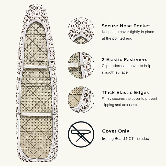 Ironing Board Cover and Pad 18"x54" Extra Thick Natural Cotton, Scorch & Stain Resistant Iron Board Cover, Extra Large Iron Board Cover with Fasteners Heavy Duty Heatproof Elastic Edge Foliage