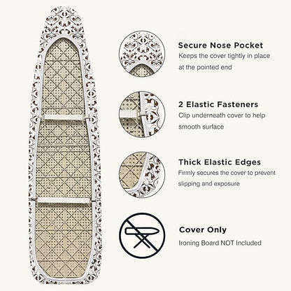 Ironing Board Cover and Pad 18"x54" Extra Thick Natural Cotton, Scorch and Stain Resistant Iron Board Cover,Extra Large Iron Board Cover with Fasteners Heavy Duty Heatproof Elastic Edge Taupe