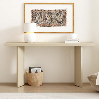 Modern Console Table with Pine Veneer and Geometric Legs, Sofa Table, Narrow Entryway Table Suitable for Living Room, Study, Dining Room, Foyer, Easy Assembly (Beige-WW12)
