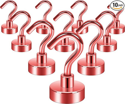 Neosmuk Magnetic Hooks, Heavy Duty 30lb+ Strong Magnet Hook for Cruise Cabins, Cruise Ship Essentials for Hanging, Metal Wall Refrigerator Hangers (Red, 10 Pack)