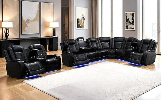 Power Recliner Sectional Sofa Couch and Loveseat, Power Sectional Sofa Set with LED, Recliner Couch Set for Living Room, Type C, USB, Adjustable Chair, Arm Storage & Cupholders for Home/Office