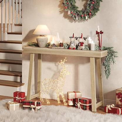 Huuger Entryway Console Table with Charging Station, USB-C Port, 47.2 Inch Sofa Table with Metal Legs, Entry Hallway Table with Thicker Desktop, Modern Behind Couch Table, Natural