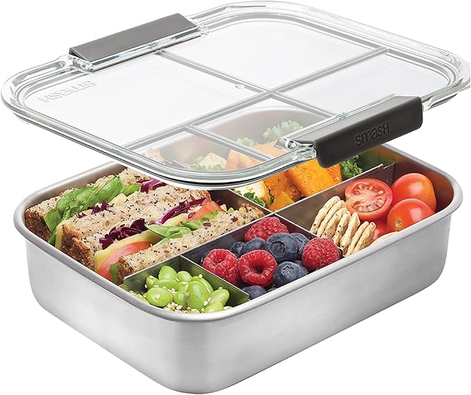 Smash Stainless Steel Bento Lunch Box, 5 Compartments, Black 47.3 fl oz