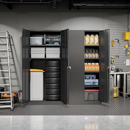 Pataku Metal Storage Cabinet, 72" Garage Cabinet with Doors and Shelves Lockable Steel Multifunctional Cabinets, Black File Cabinets for Home, Office, Garage, Warehouse(Black)