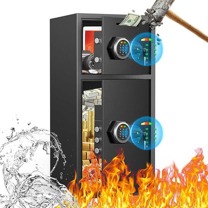 6.5 Cu ft Safe Box Fireproof Waterproof, Home Safe With Removable Shelves & LED Lights, Dual Alarm System + Digital Code Deposit Safe, Cash, Files Storage & Office Use
