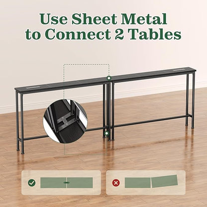 SUPERJARE 5.7 Inch Console Table with Outlet, Sofa Table, Behind Couch Table, 5.7 x 39.4 x 29.7 Inches, Metal Frame, Charging Station, for Living Room, Black
