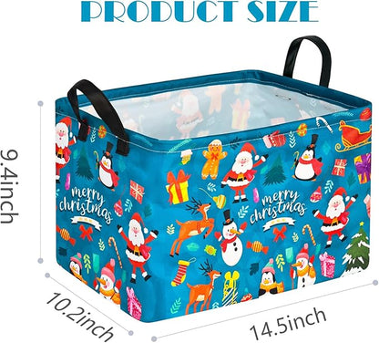 Christmas Basket for Kids Gingerbread Santa Claus Snowman Storage Baskets Collapsible Nursery Hamper Waterproof Clothes Toy Bin Book Shelf Gift Basket Cube Xmas Party Decor