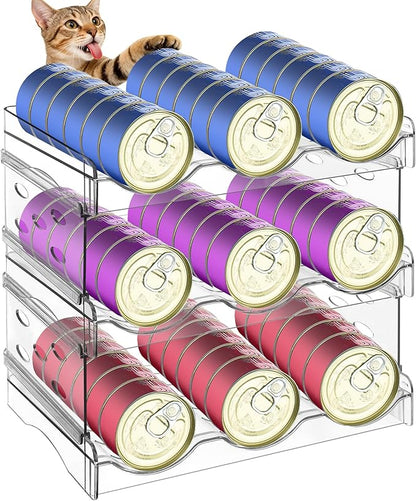 Cat Food Can Organizer, 3-Layer Clear Acrylic Cat Food Storage Rack, Acrylic Can Organizer for Pantry, Canned Food Organizer Holds 45 (3oz) Cans, Pantry can Organizer
