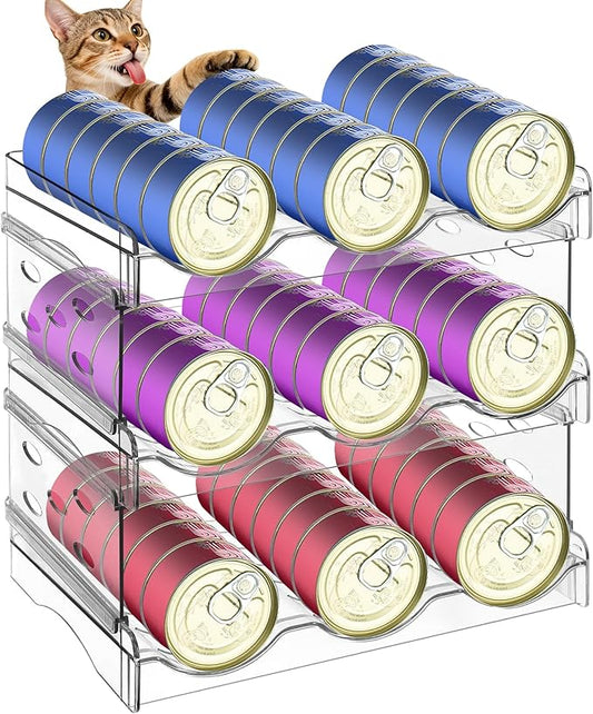 Cat Food Can Organizer, 3-Layer Clear Acrylic Cat Food Storage Rack, Acrylic Can Organizer for Pantry, Canned Food Organizer Holds 45 (3oz) Cans, Pantry can Organizer