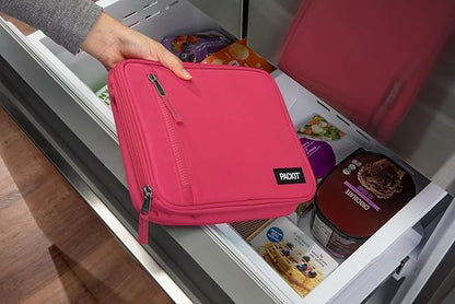PackIt® Freezable Classic Lunch Box, Magenta, Built with EcoFreeze® Technology, Collapsible, Reusable, Zip Closure With Zip Front Pocket and Buckle Handle, Designed for Fresh Lunch On the Go