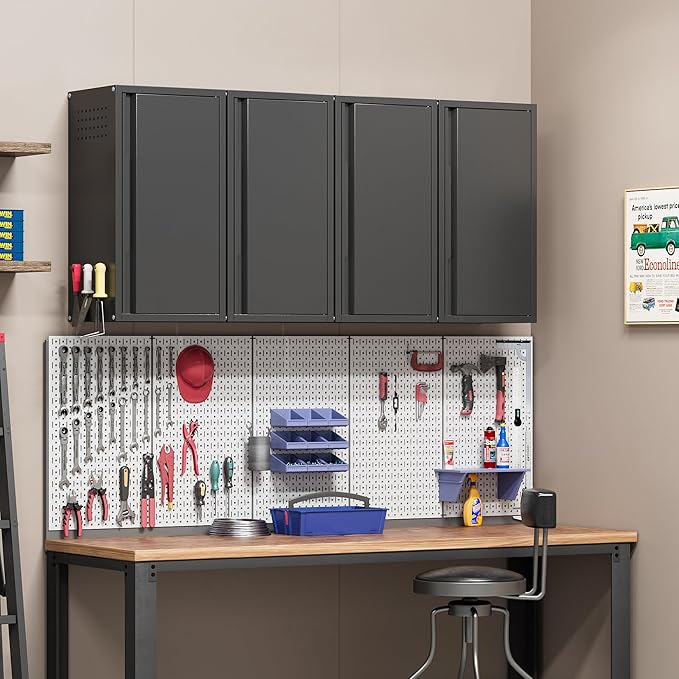 Metal Garage Wall Cabinet with 1 Door, 13.78'' Wide Wall Mounted Tool Cabinets for Garage, Basement, Warehouse, Kitchen, Bathroom, Home Office, Black, Assembly Required