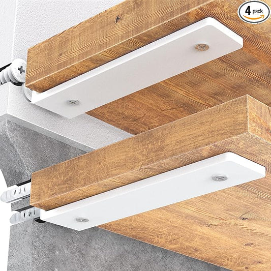 Goovilla Heavy Duty Floating Shelf Brackets 12 Inch for 2×4” Wood Stud, 4 Pack L Brackets for Shelves or Shelving, White Coated Metal Shelf Hardware with 160 lb. Load Capacity and Easy Installation