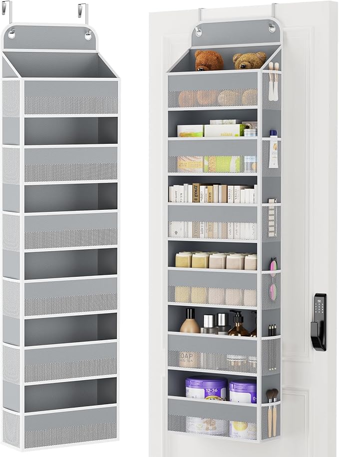 Yecaye Over Door Organizer, 60 lbs Load Capacity, Metal Hanging Storage with 6 Shelves for Toys, Bathroom, Nursery, Dorm Room, Grey