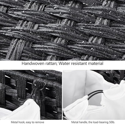 Laundry Hamper with 3 Removable Liner Bags; 132L Handwoven Rattan Laundry Basket with Lid & Heightened Feet; Clothes Hamper with Side Handles; Laundry Sorter with 3 Separate Sections (Black)