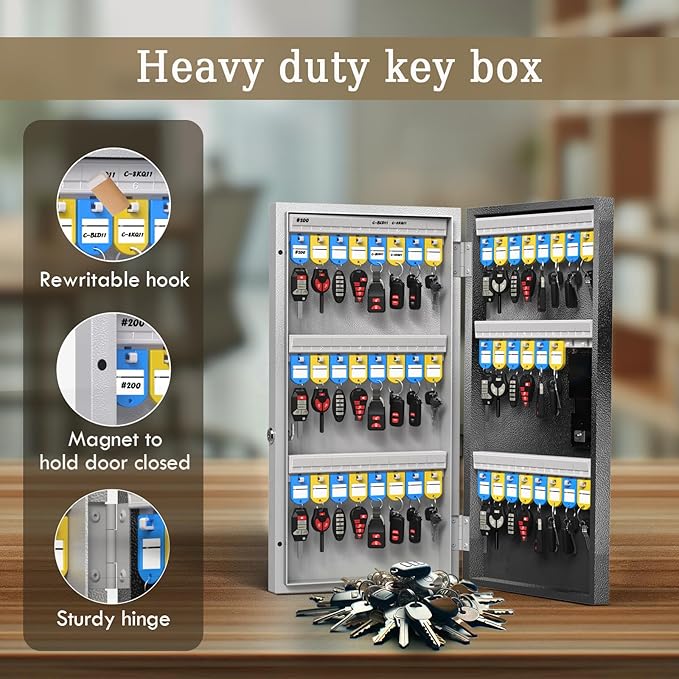 48 Key Lock Box Wall Mount, Smart Key Cabinet One Time Password/APP Bluetooth/Fixed/Wi-Fi Remote/Key Unlock, Key Management for Valets/Realtors/Office/Hotel