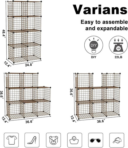C&AHOME Wire Cube Storage, 8 - Cube Organizer Metal C Grids, Modular Shelves Units, Closet Organizer, Ideal for Home, Office, Living Room, 24.8" L x 12.4" W x 48.4" H, Brown UWCS3008R