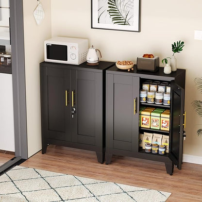 36" Black Metal Storage Cabinet with Lock, Locking Cabinet with 2 Doors and 2 Adjustable Shelves, Bathroom Floor Cabinets, Freestanding Locked File Cabinets for Home/Office/Garage