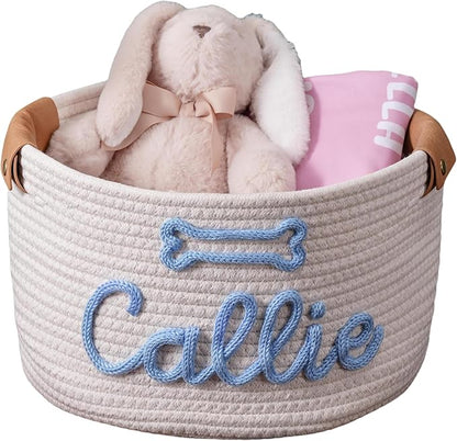 Custom Dog Toy Basket, Personalized Cotton Rope Basket With Pet Name, Puppy Toys Storage Gifts Pet Dog Decor Organizer (Dog Toy Basket)