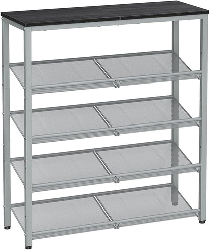 VASAGLE Shoe Rack for Entryway, 5-Tier Shoe Rack Organizer with Storage Shelves and Spacious Top, Freestanding, Adjustable, Industrial, Charcoal Grey and Metallic Silver ULBS038E22