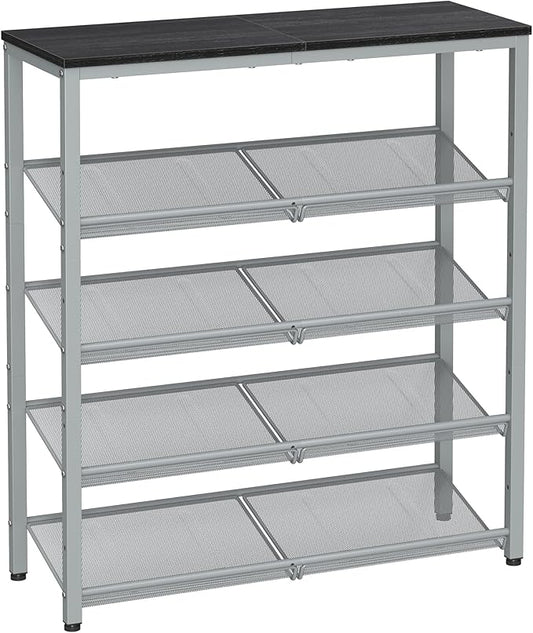 VASAGLE Shoe Rack for Entryway, 5-Tier Shoe Rack Organizer with Storage Shelves and Spacious Top, Freestanding, Adjustable, Industrial, Charcoal Grey and Metallic Silver ULBS038E22