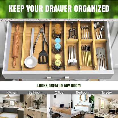 ANTOWIN Bamboo Drawer Dividers Organizers, Drawer Separators Splitter,17-22 inches Long Adjustable Spring-loaded Organizer for Large Utensil, Clothes, Tools Drawers(yellow)